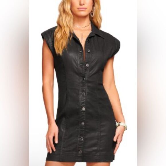 Ramy Brook NWT Lolita Coated Black Button-Front Dress - Picture 4 of 4